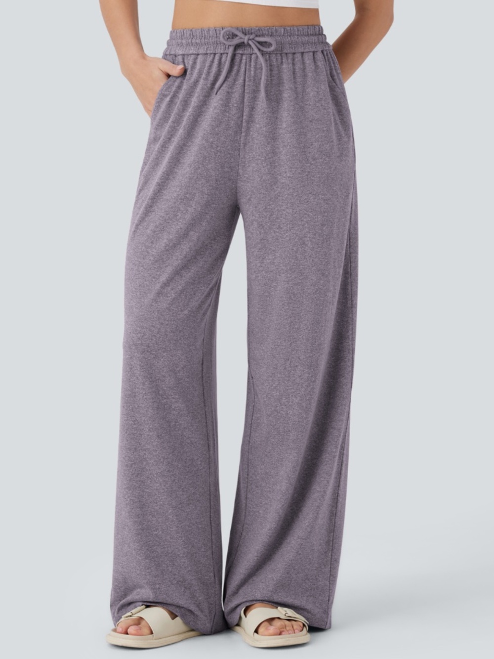 NWT Halara High Waisted Drawstring Pocket Wide Leg Baggy Casual Pants Medium